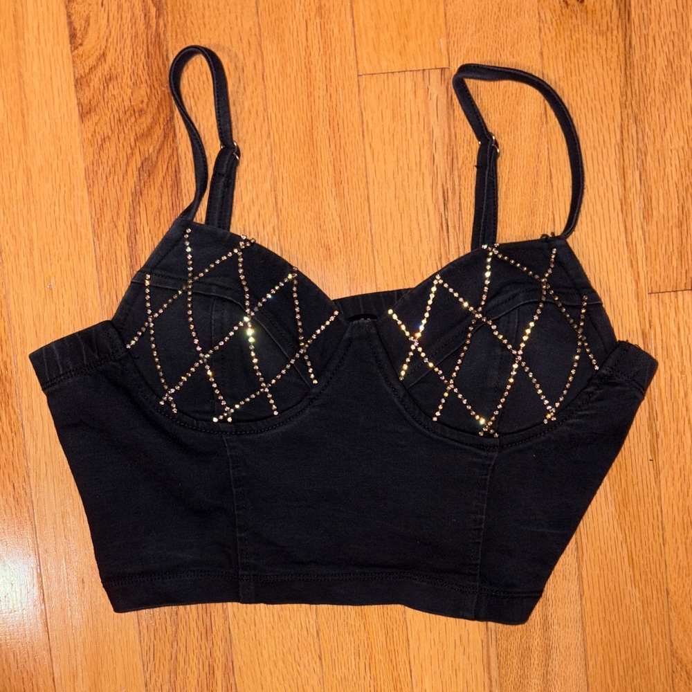 Haute Monde Black Crop Top with Silver Stud Detail